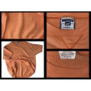 VTG Lee Blank Sweatshirt Crewneck Short Sleeve Large Orange Fleece USA 90s Boxy